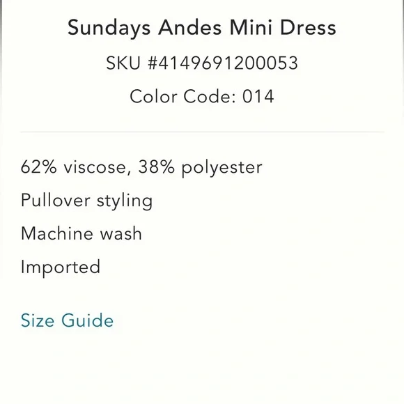 Anthropologie NWT Sundays Andes Mini Dress size M. - Picture 5 of 16